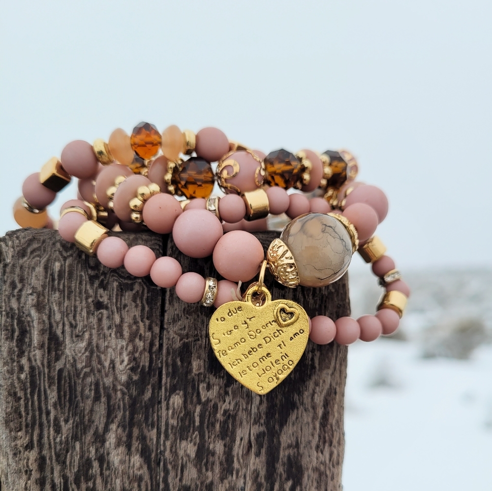 Sweetheart Bracelet - Beaded, Stacking, Heart Charms